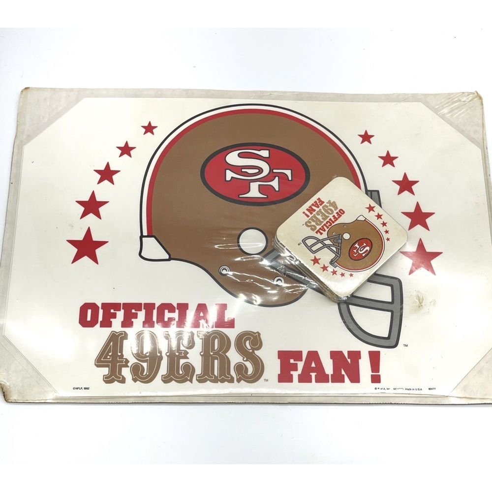 New Vintage 1992 NFLP San Francisco 49ers Fan LAMINATE Place Mat Set W Coast.